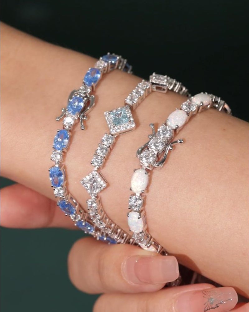 FANCIME Sterling Silver Fire Opal Tennis Bracelet October Birthstone Bracelets Oval Gemstone Dainty Fine Jewelry for Women 7" - Image 2